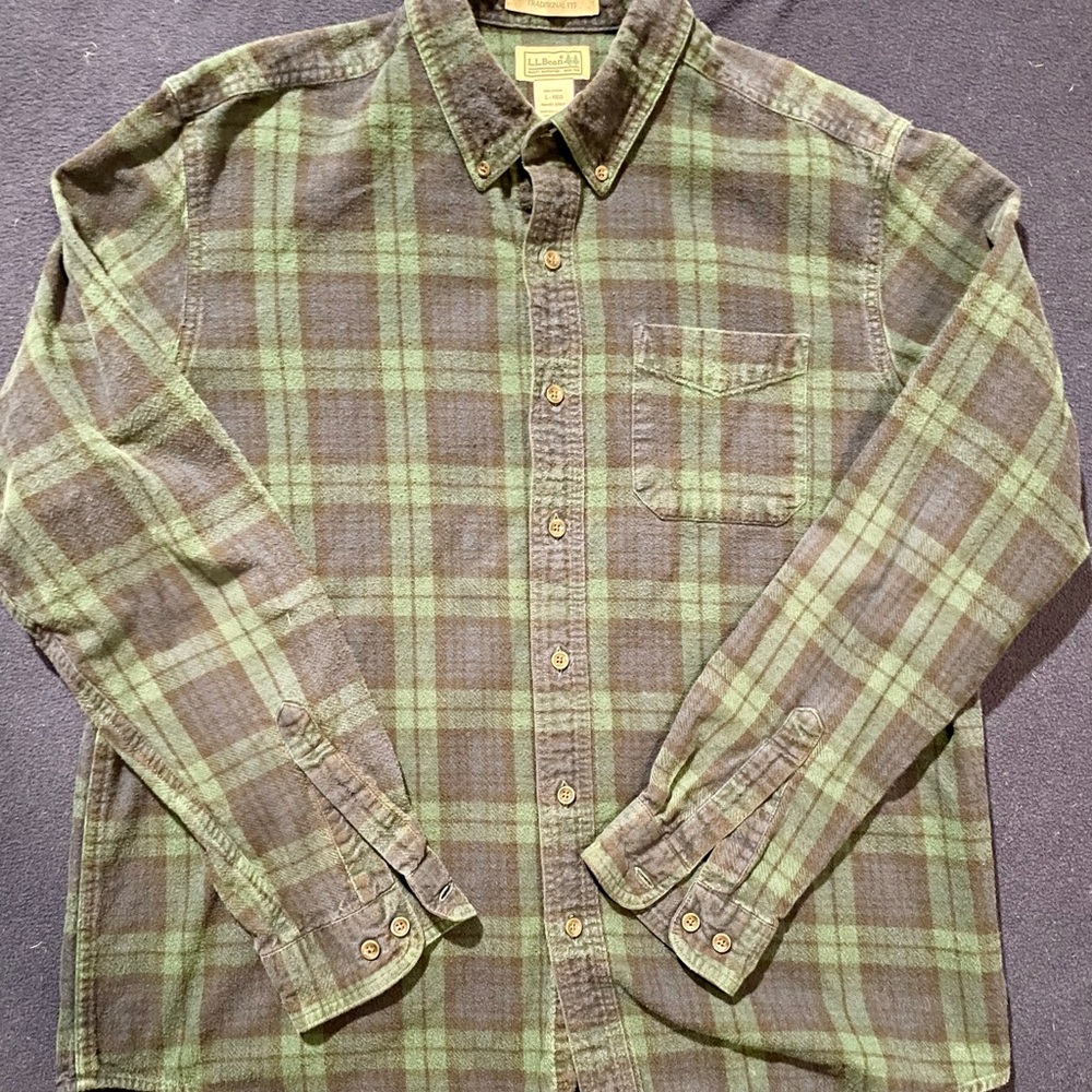 100% Cotton L.L. Bean Blackwatch Plaid Flannel Shirt L